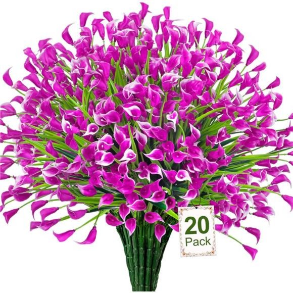 20 Bundles Artificial Flowers for Outdoors Fake Calla Lily Flowers, Fuchsia - Picture 2 of 7